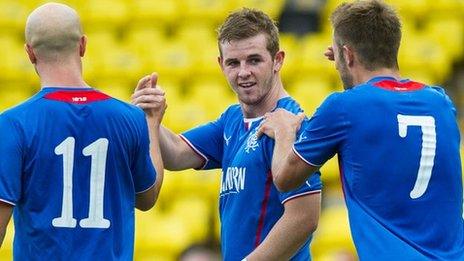 Rangers celebrate against Albion Rovers