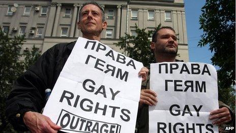 Peter Tatchell at a gay rights rally in Moscow in May 2008