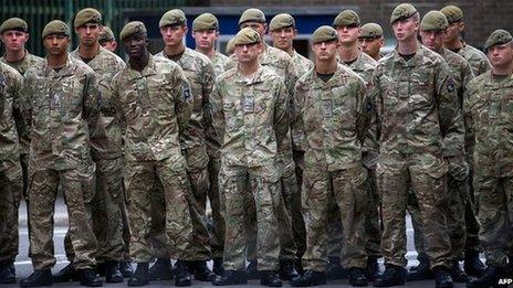 Members of the Royal Artillery holding a minute's silence for Corporal Rigby