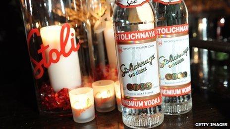 Two bottles of Stolichnaya vodka