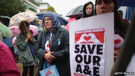 Campaigners outside Stafford Hospital on Wednesday