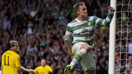 Kris Commons celebrates his second-half goal for Celtic