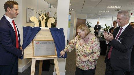 Edwina Hart, minister for economy, opening Logicalis UK Managed Service Centre at Nantgarw, south Wales