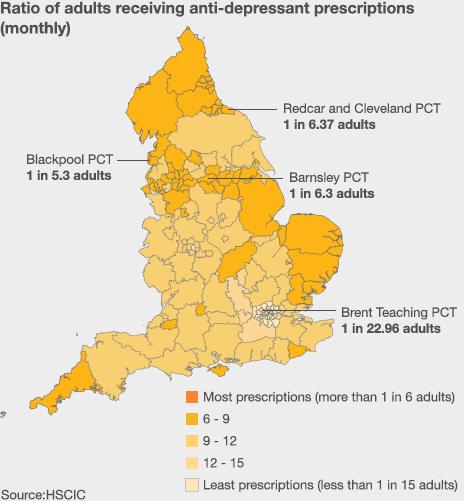 Graph showing ratio of adults receiving anti-depressant prescriptions (monthly)