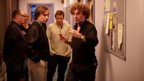 Steve Coogan and Declan Harvey on the Alpha Papa set