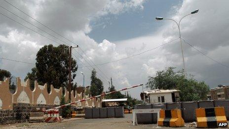 Checkpoint leading to the US embassy in Sanaa