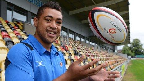 Toby Faletau at Rodney parade after signing a contract extension with the Dragons