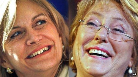 Evelyn Matthei (left) and Michelle Bachelet