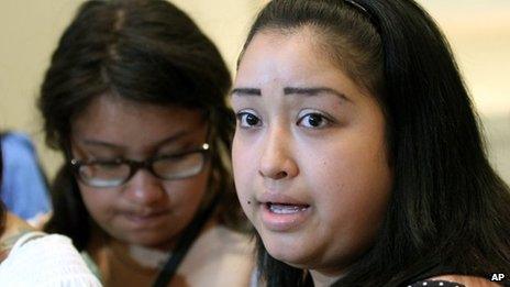 Ricardo Portillo's daughter Johana Portillo, 26, speaks with reporters following a hearing in Salt Lake City 5 August 2013