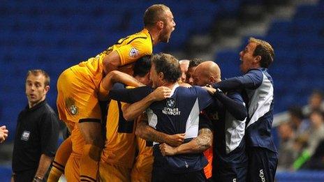 Newport celebrate victory at Brighton