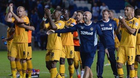 Newport celebrate after beating Brighton