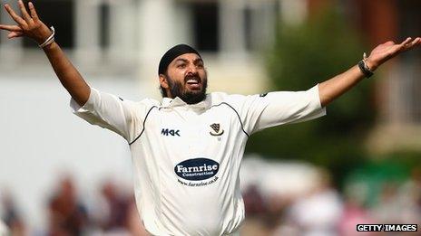 Monty Panesar playing for Sussex against Australia