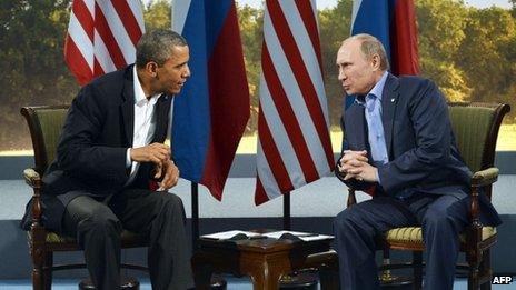 US President Barack Obama and Russian President Vladimir Putin at the G8 meeting in Northern Ireland, 17 June 2013