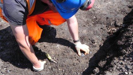 Archaeologist working on the flint discovery in north Woolwich