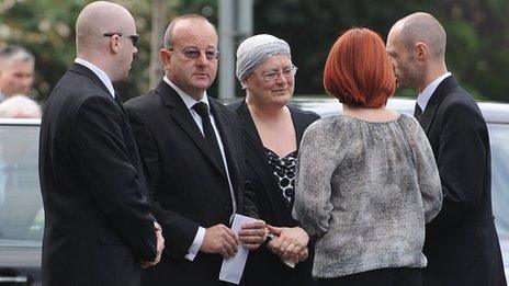 Kelvin and Margaret Roberts (centre), the parents of Lance Corporal Craig Roberts arrive for their sons funeral at Holy Trinity Church, Llandudno.