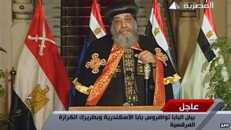 Pope Tawadros II on state TV 3 July 2013