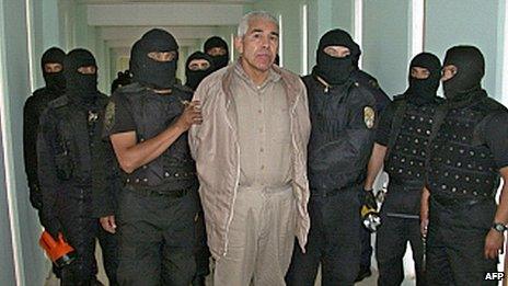 File picture of former top Mexican drugs cartel boss Rafael Caro Quintero under armed guard at the Puente Grand" prison in Guadalajara in 2005