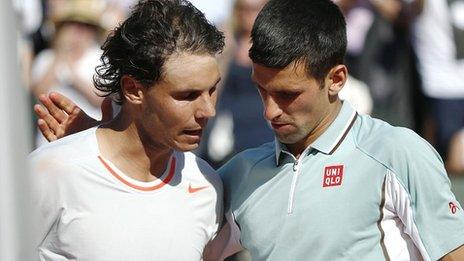 Rafael Nadal (left) won his most recent meeting with Novak Djokovic at the French Open in June