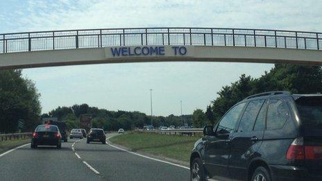 Half-finished welcome sign