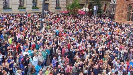 crowd at Guildhall Square