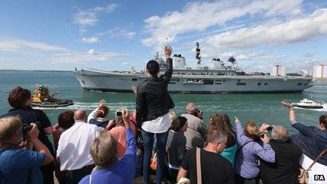 Well-wishers waving off HMS Illustrious