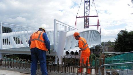 New footbridge is lowered into place near Morriston