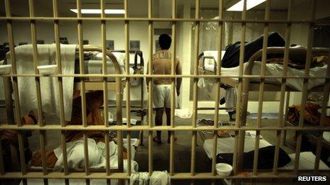 An inmate stands in his cell at the Orange County jail in Santa Ana, California, 21 May 2011