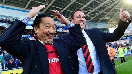 Cardiff City Chairman Vincent Tan (left) and manager Malky Mackay