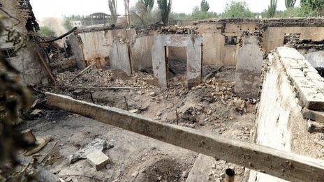 This 25 April 2013 photo shows site of a violent clash in Kashgar, in China’s northwestern region of Xinjiang