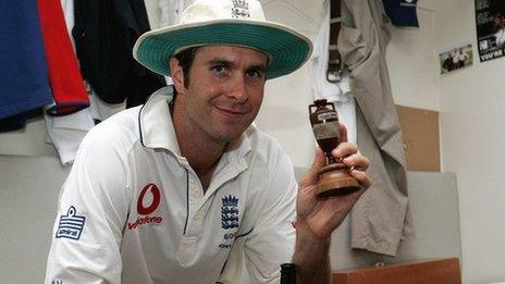 England captain Michael Vaughan with the Ashes urn at the Oval in 2005