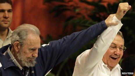 Fidel Castro (left) and Raul Castro, 19 April 2011