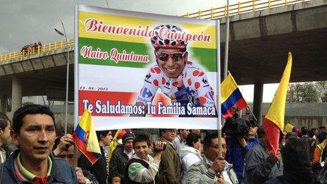 Crowds gathered in Bogota to welcome Nairo Quintana on 13 August 2013