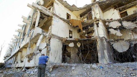 Ruins of bombed Canal Hotel in Baghdad, 30 Aug 03