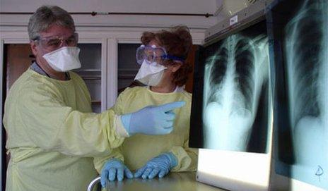 Monica Avendano and a colleague at work in a hospital in Toronto at the height of the crisis