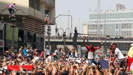 Egyptian Muslim Brotherhood supporters gather in Ramses Square in Cairo on 16 August, 2013.