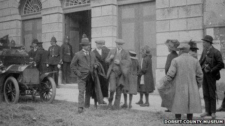 People outside Shire Hall during the East Dorset election petition in about 1910