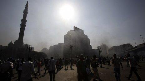 Morsi supporters outside al-Fath mosque, Cairo