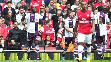 Christian Benteke scores for Aston Villa at Arsenal