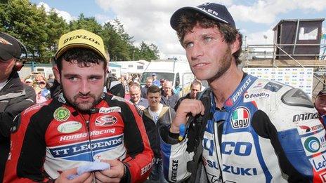 Guy Martin (right) edged out Michael Dunlop in the main Superbike race at Dundrod