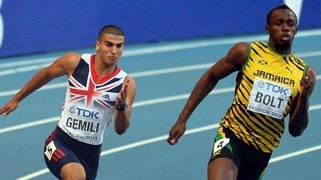 Adam Gemili takes on Usain Bolt