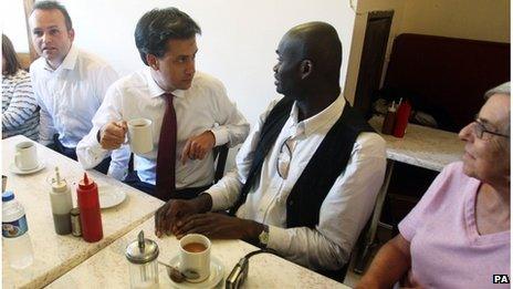 Labour leader Ed Miliband during a campaign visit in East Street market in Walworth, south London