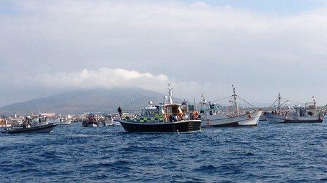 Spanish fishing boats take part in a protest off Gibraltar