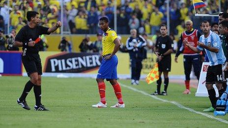 Javier Mascherano is sent off against Ecuador