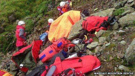 Mountain rescue volunteers at the scene