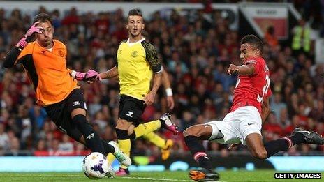 Jesse Lingard of Manchester United in action during the Rio Ferdinand Testimonial match between Manchester United and Sevilla FC at Old Trafford