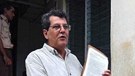 Cuban dissident Oswaldo Paya pictured in December 2007 while delivering to the National Assembly a letter requesting a general amnesty for political prisoners (file pic)