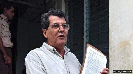 Cuban dissident Oswaldo Paya pictured in December 2007 while delivering to the National Assembly a letter requesting a general amnesty for political prisoners (file pic)