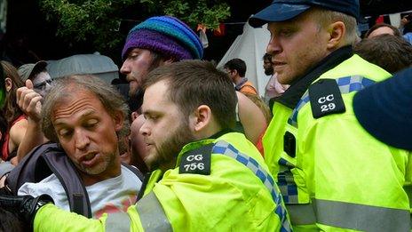 Police and protesters at Balcombe