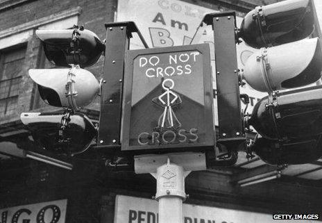 Pedestrian crossing sign in 1963