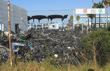 A pile of seized bikes on the Spanish border with Gibraltar